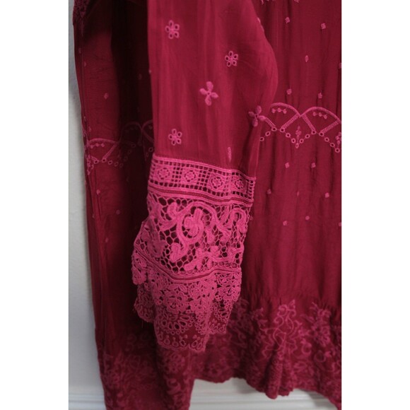 Johnny Was Pink Short Dress/Long Blouse Lace Embroidered Long Sleeves Size M - Picture 3 of 10